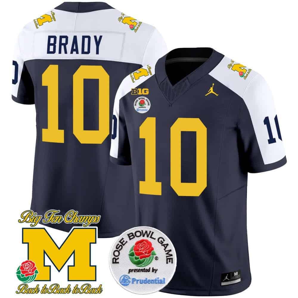 Men Michigan Wolverines #10 Brady Drak Blue 2024 Rose Bowl Patch Vapor Limited NCAA Jersey style 2